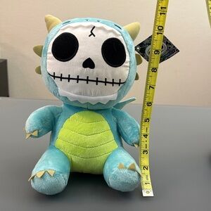 Furrybones Teal & Lime Skull-Face Monster Plush Toy - Soft Cuddly Creature